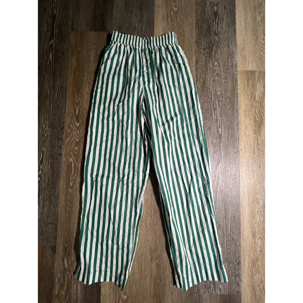 Grayson Threads Pajama Pants Womens XXS Green White Striped Excellent Lounge